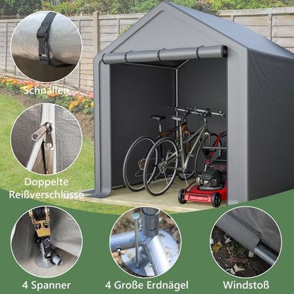 Carport tente de garage 190x170x200 cm - Abri de Jardin - Imperméable - cadre en métal - pour vélo, moto, outils - Gris
