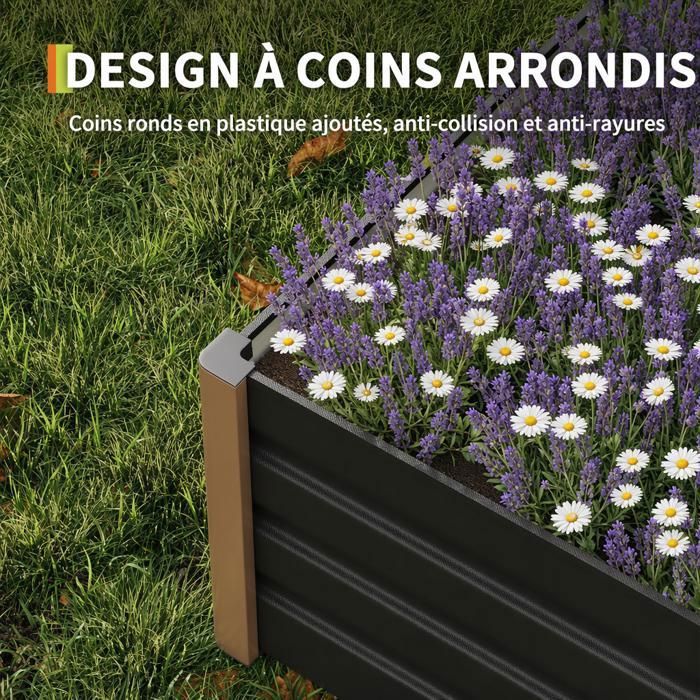 Bac de jardin surélevé en aluminium 240*100*40 cm – Anti-rouille, fond ouvert, coins arrondis, Gris, 1pc