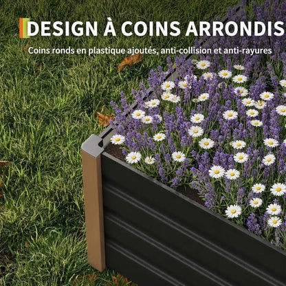 Bac de jardin surélevé en aluminium 240*100*40 cm – Anti-rouille, fond ouvert, coins arrondis, Gris, 1pc