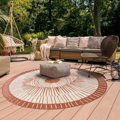 Tapis rond d'extérieur, kilim reversible Ø120cm LYN2 B ROND REVERSIBLE orange et crème