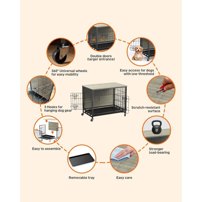 Cage pour Chien 42 “, Double Porte de Sécurité, Séparateur Amovible, Plateau Inclus, Cage Pliable, Voyage avec Chien, Noir