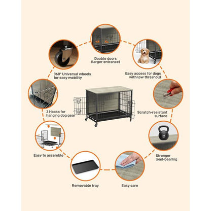 Cage pour Chien 42 “, Double Porte de Sécurité, Séparateur Amovible, Plateau Inclus, Cage Pliable, Voyage avec Chien, Noir