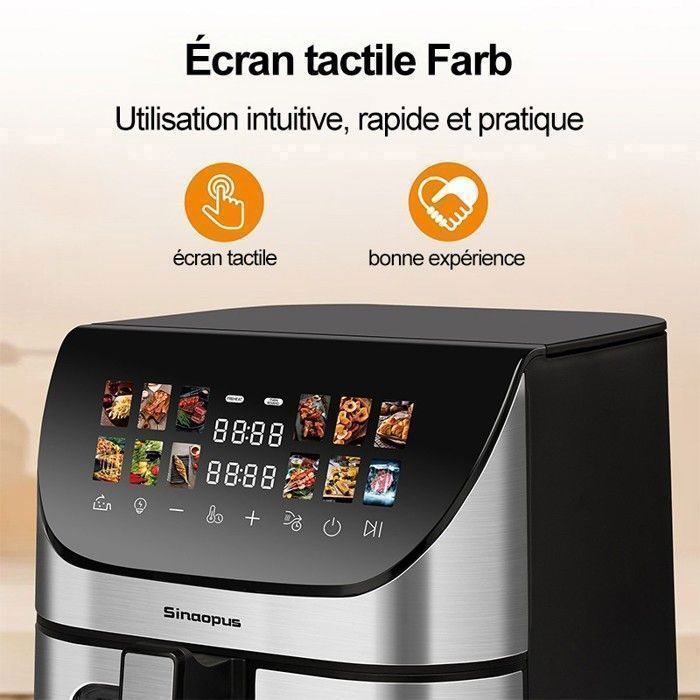Friteuse XXL 8,5L Air Fryer avec Fenêtre de Visualisation & Écran Couleur, 12 Programmes, 1800W, Nettoie Facilement, Noir