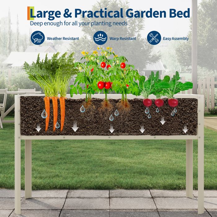 Bac Potager Surélevé sur roulettes 60x60x70 cm, Carré Potager Métal blanc avec réserve d'eau et freins, Jardinière auto-arrosante