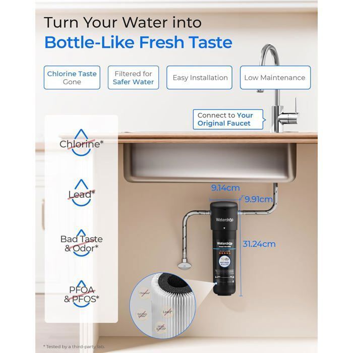 Waterdrop 10UB Système de Filtre à Eau Sous Évier avec Robinet Dédié, 11K Gallons de Filtration D'eau de Grande Capacité