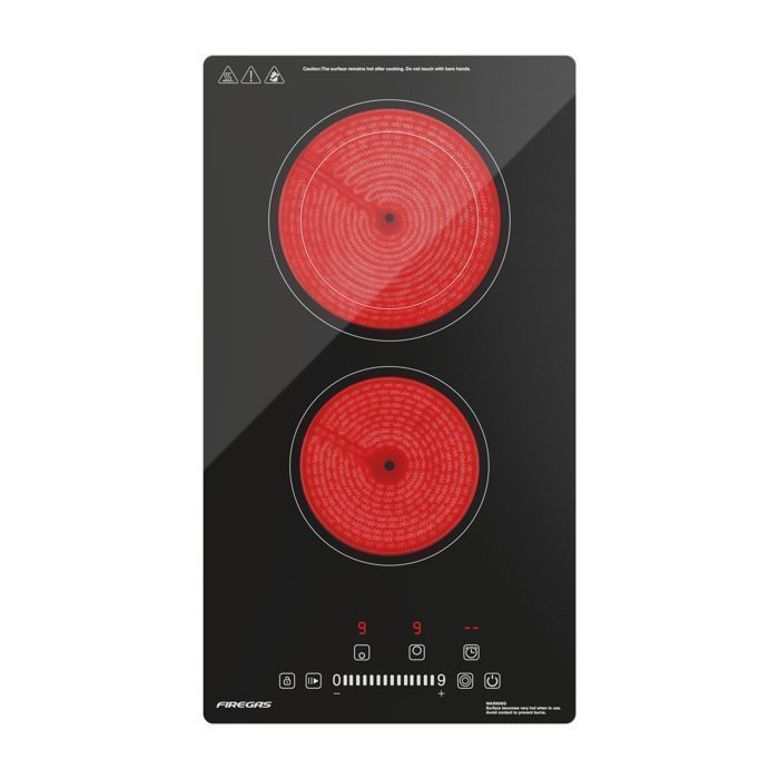 Plaque de Cuisson Vitrocéramique FIREGAS - 4 zones 7200W - L59 x P52 cm - Noir