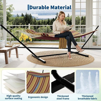 Hamac Double avec Support - 450 lbs, Toile Coton & Coussin Amovible - Pour Jardin, Intérieur/Extérieur, Vert