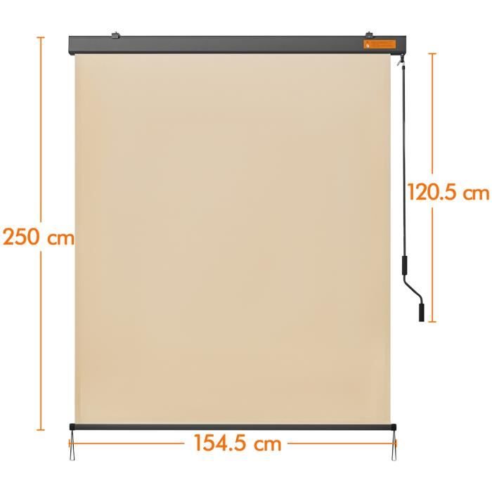Yaheetech Store Enrouleur 250 × 154,5 cm Jour Nuit Store Occultant Rétractable avec Manivelle Jardin Café Beige