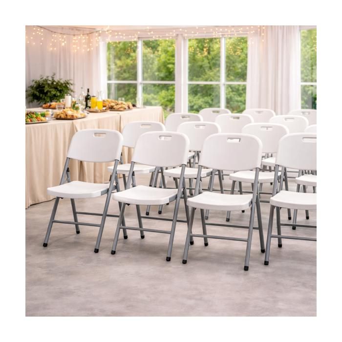 Lot de 2 Chaises pliantes blanches Plastique renforcé Chaise Camping Terrasse Réceptions KZGarden