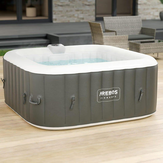 Arebos Spa Gonflable | pour l'intérieur et l'extérieur | 4 Personnes | 154x154cm | 100 Jets de Massage | Spa Bien-être Chauffage | Massage Gonflable Carré | 600 litres