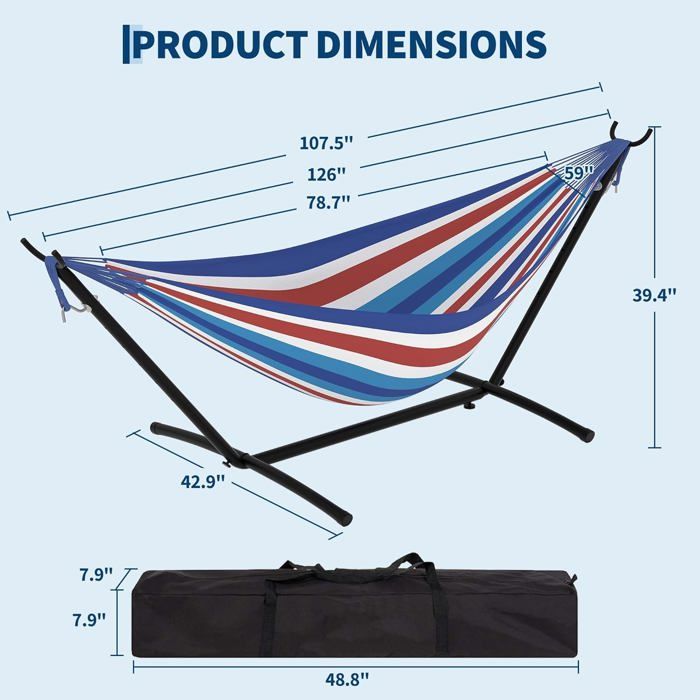 Hamac Double avec Support - 450 lbs, Toile Coton & Coussin Amovible - Pour Jardin, Intérieur/Extérieur, Vert