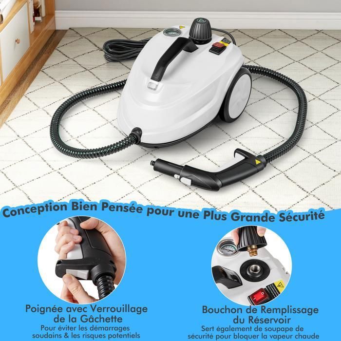 Nettoyeur Vapeur à Main 1500W Punaises de Lit COSTWAY-Réservoir 400 ml-2 Bar-14 Accessoires-125 ℃-Verrou de Sécurité Enfants-Vert