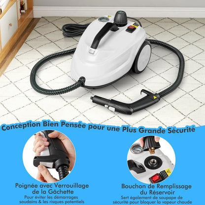 Nettoyeur Vapeur à Main 1500W Punaises de Lit COSTWAY-Réservoir 400 ml-2 Bar-14 Accessoires-125 ℃-Verrou de Sécurité Enfants-Jaune