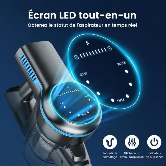 LINHOO Aspirateur Balai Sans Fil S7P Bleu avec Écran LED et Brosse Rouleau Souple
