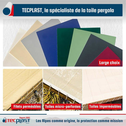TECPLAST Toile Pergola Blanc Crème 4x4 m LP640PR - Garantie 8 ans - Bâche Pergola ou Tonnelle étanche en PVC pour terrasse