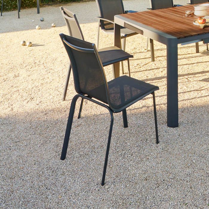 Chaise de jardin empilable "Axant" anthracite & graphite en aluminium traité époxy - Hespéride