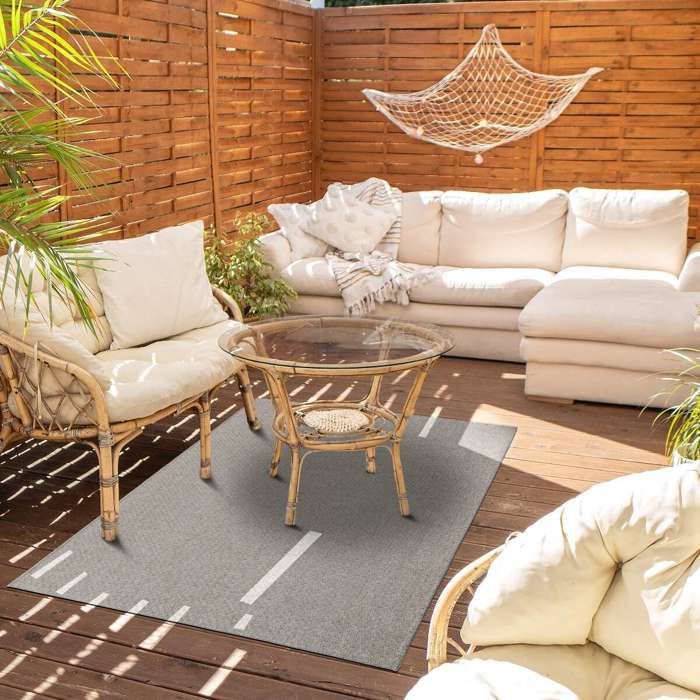 Tapis d'extérieur/intérieur aspect jute blanc D160
