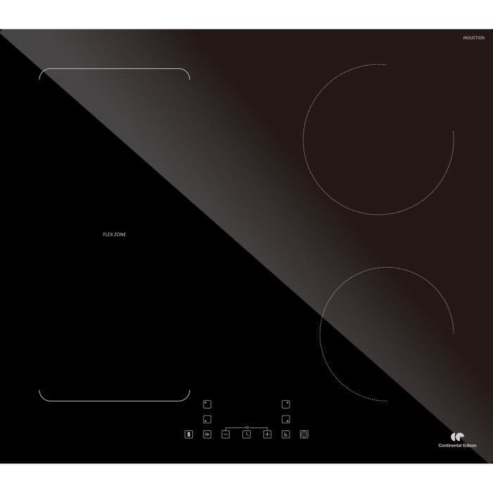 CONTINENTAL EDISON Table induction CETI3B28 3 zones, 6600W - 3 boosters - 3 minuteurs - noir