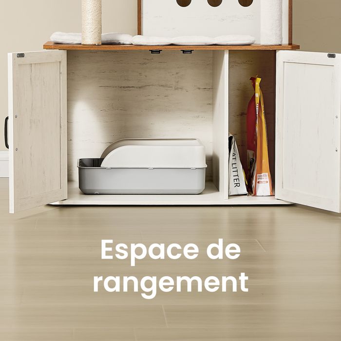 Arbre à Chat de 170 cm de Haut, Niche pour Chat, Meuble Cache-Litière, Marron et Blanc