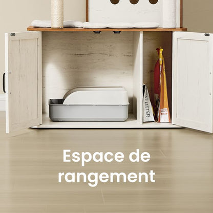 Arbre à Chat de 170 cm de Haut, Niche pour Chat, Meuble Cache-Litière, Marron et Blanc