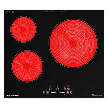 Plaque de Cuisson Vitrocéramique FIREGAS - 4 zones 7200W - L59 x P52 cm - Noir