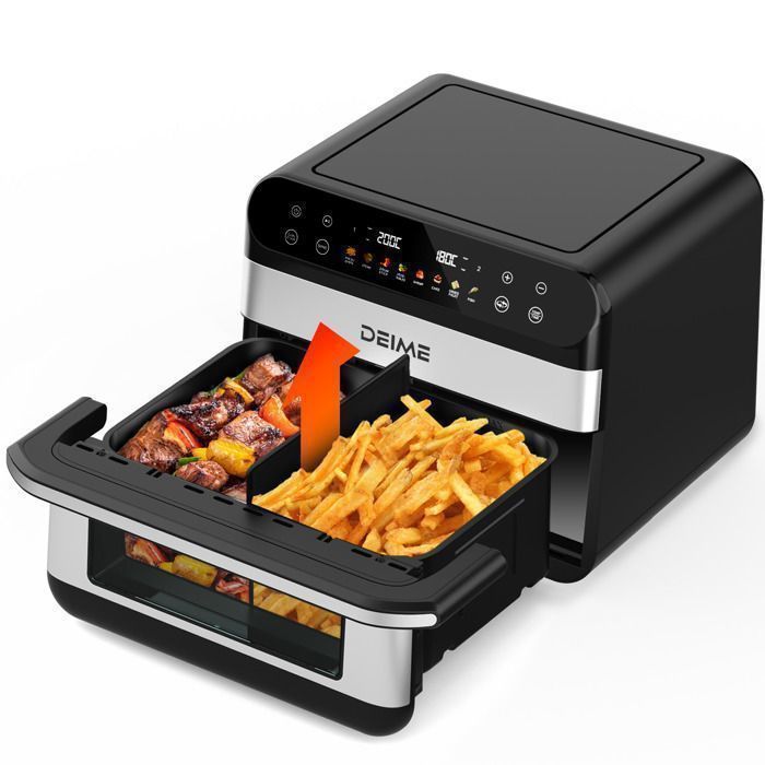 DEIME Air Fryer 6.5L+3.5L - Friteuse sans Huile 10L - Double cuve - 10 Programmes de cuisson - 2800W - Noir