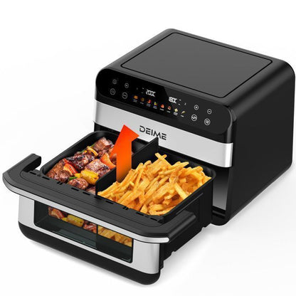 DEIME Air Fryer 5L+5L - Friteuse sans huile Capacité 10L - 8 Préprogrammes - 2400W - Séparateur amovible - Fenêtre - Noir