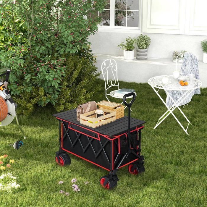 WOLTU Chariot de Jardin avec Plateau Amovible, Roues larges, Charge 120kg, Chariot Plage, Tissu Oxford+Acier, Noir+Blue W0UETT0104