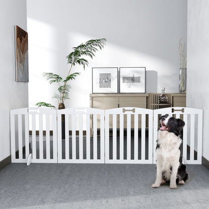 Barrière de sécurité chien - PawHut - avec pieds de support, pointes antidérapantes - 4 panneaux - 207,5 x 30 x 61 cm - blanc