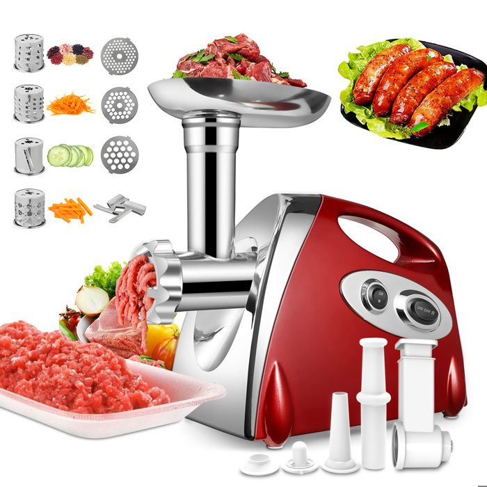 Hachoir à Viande Électrique 2800W - Écran Tactile - 11PCS avec 2 Lames 4 Inox Disques 3 Kit de Saucisse 1 Kubbe 1 Brosse - Argent
