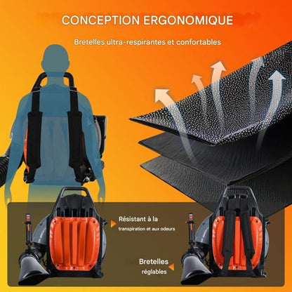 EB430 Souffleur à dos 1250W - longue buse - conception ergonomique - 1250W - 6800r/min - 180 x 45 x 45cm - ORANGE