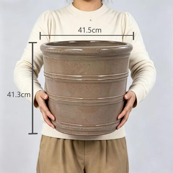 Pots de Fleur en Céramique - 41,5x41,3 cm - Grand Bac à Fleurs avec Trou de Drainage - Vase Design pour Jardin - Taupe