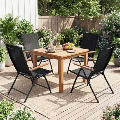 Lot de 4 Chaises Pliantes de Jardin COSTWAY, Dossier Ajustable à 5 Positions, Accoudoirs, Cadre en Métal, Extérieur Intérieur, Noir