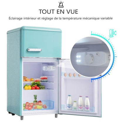 Réfrigérateur rétro - LANGTU - Retro 60L - 2 portes - Congélateur 22 L - 46 dB