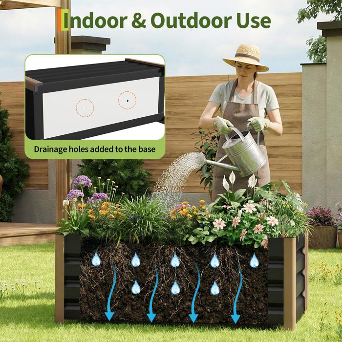 Bac de jardin surélevé en aluminium 120*60*40cm – Anti-rouille, fond ouvert, coins arrondis, Gris, 1pc