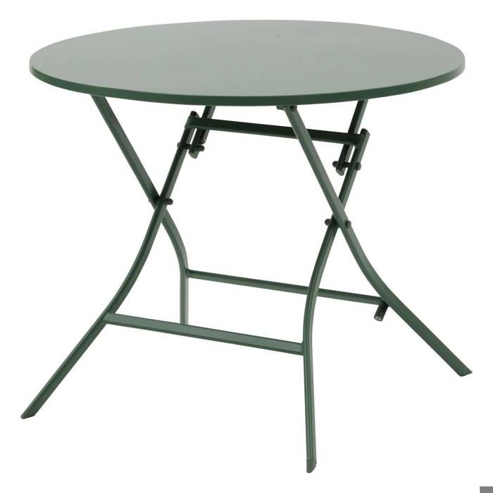 Table de jardin pliante ronde "Greensboro" vert olive 2 places en acier traité époxy - Hespéride