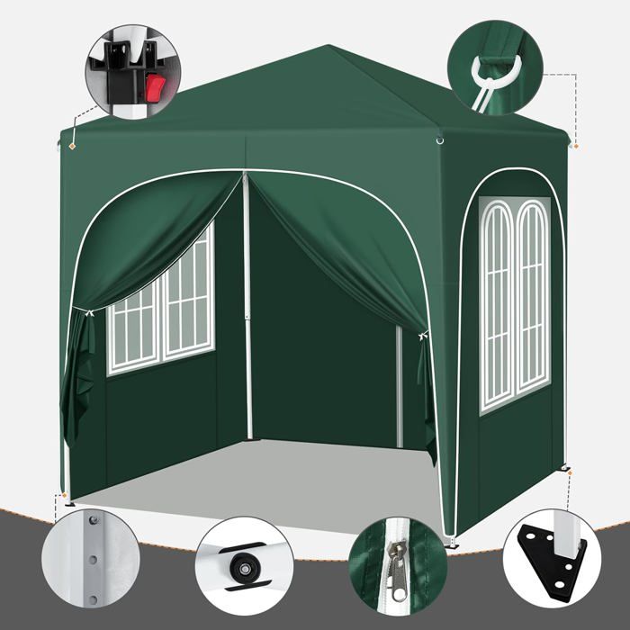 WOLTU Tonnelle de Jardin 2x2m, Pergola Pliante, Barnum avec 4 Parois Latérales, Hauteur Réglable, Gazebo Imperméable, Anti-UV, Vert