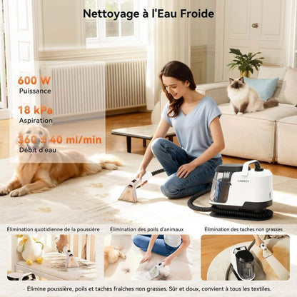 Uwant Y100 Nettoyeur Détacheur Multi-surface -18kpa - For Sofa, Carpets, Matelas- 600W - Auto-Nettoyage - Réservoir Double 1,2L