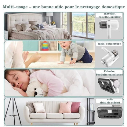 KENLUMO Matelas aspirateur Anti acariens,500W,15 Kpa,élimination de 99,9% des allergènes,lampe U-V,ultrasons, pour Lit,Canapé,tapis