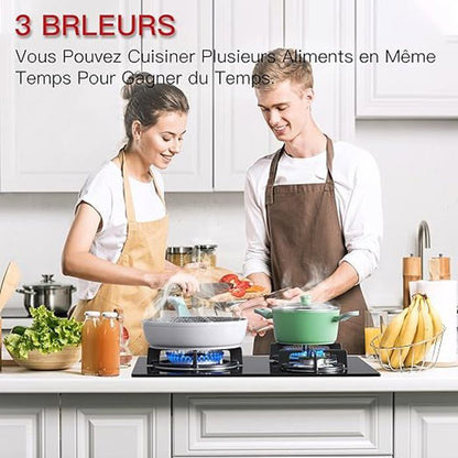 Plaque gaz encastrable - ISEASY - 4 feux 60 cm - Verre trempé - Supports fonte - Compatible NG/GPL