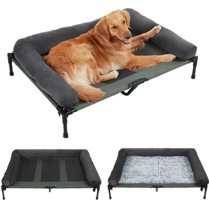 BingoPaw Lit de Camp pour Chien XXL Lit Surélevé Chien Grande Taille Transat Chien Extérieur 130 x 90 x 18cm