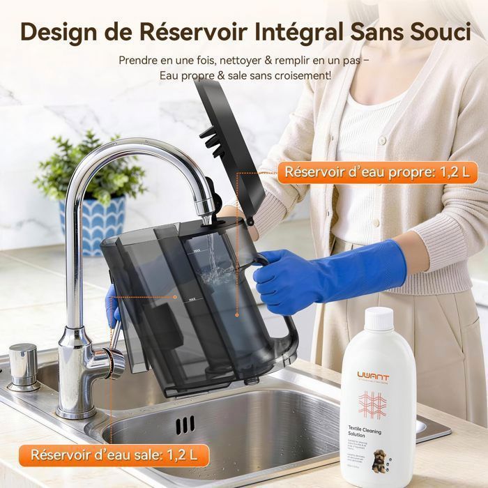 Uwant Y100 Nettoyeur Détacheur Multi-surface -18kpa - For Sofa, Carpets, Matelas- 600W - Auto-Nettoyage - Réservoir Double 1,2L