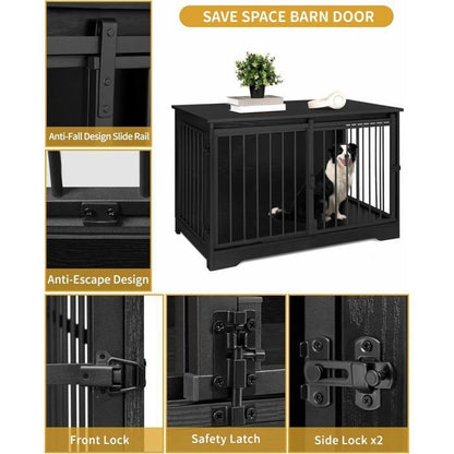 Cage pour Chien, 100 cm Meuble Cage Chien, Cage Chien Interieur avec Porte coulissante, 2 Portes, 100 x 60 x 68 cm, Ivoire Clair