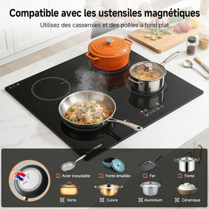 Table de cuisson 3 foyers AMZCHEF 9 niveaux de puissance 7400W avec 3 boosters Encastrable