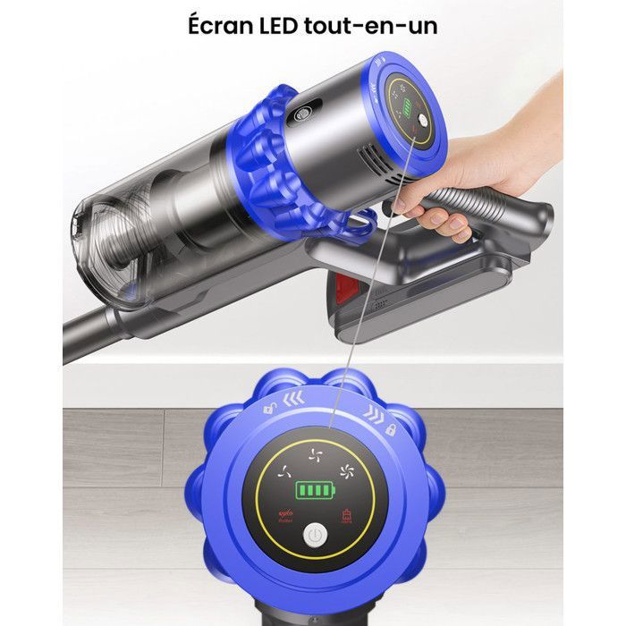 Aspirateur Balai Sans Fil - YOIMOIMO - 650W - 70000 Pa - 70 Min - Charge rapide sur le support - Vidange D'Une Seule Main