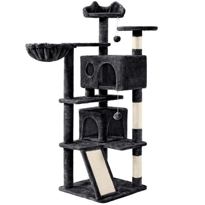 Yaheetech Arbre à Chat Chatons Grattoir Griffoir avec 3 Plateformes/2 Niches/Poteaux en Sisal 49,5 x 49,5 x 137 cm Gris foncé