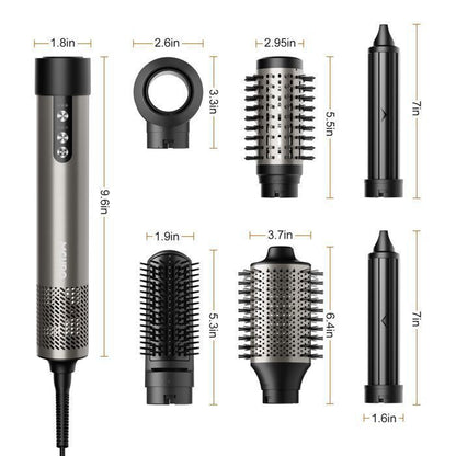 Brosse soufflante haute vitesse - MCURO - 6 en 1 1500W - 3 Vitesses & 3 Températures - Thermostat intelligent - Soin Cheveux - Gris