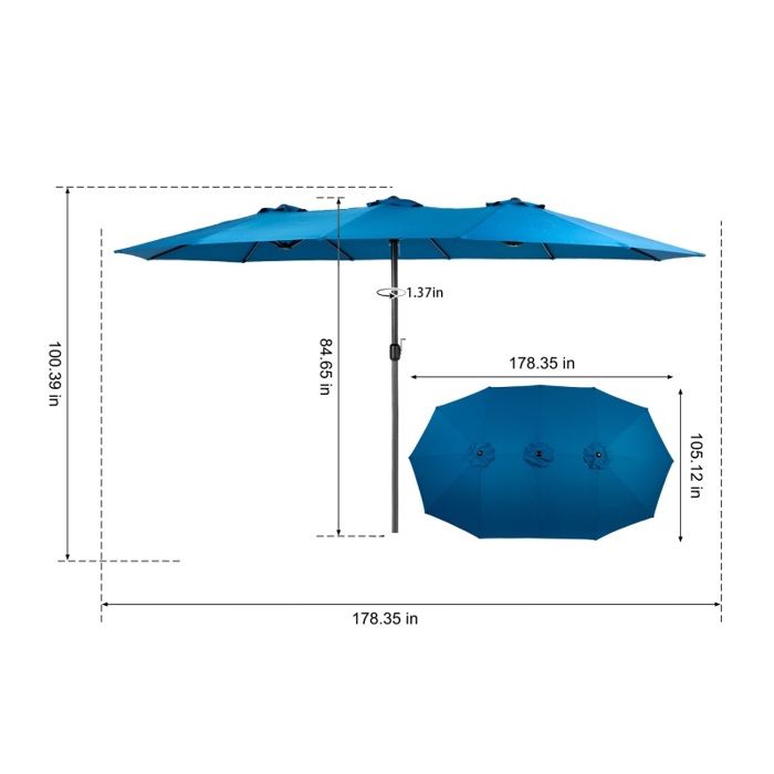 Parasol d'extérieur - LANGTU - 14,8 pieds - Rectangulaire double face - Manivelle - Bleu foncé