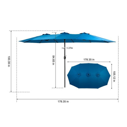 Parasol d'extérieur - LANGTU - 14,8 pieds - Rectangulaire double face - Manivelle - Bleu foncé