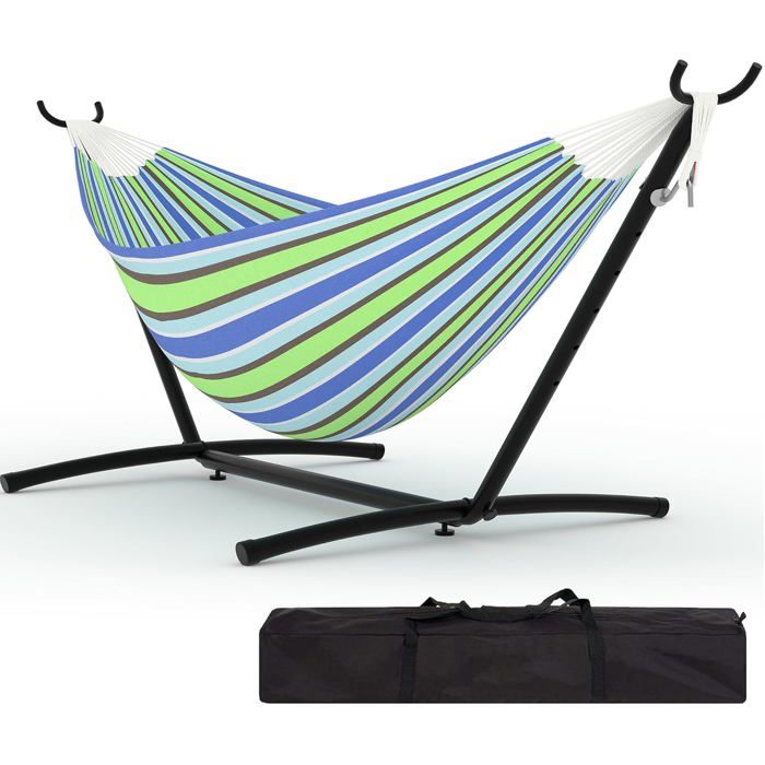 Hamac Double avec Support - 450 lbs, Toile Coton & Coussin Amovible - Pour Jardin, Intérieur/Extérieur, Vert
